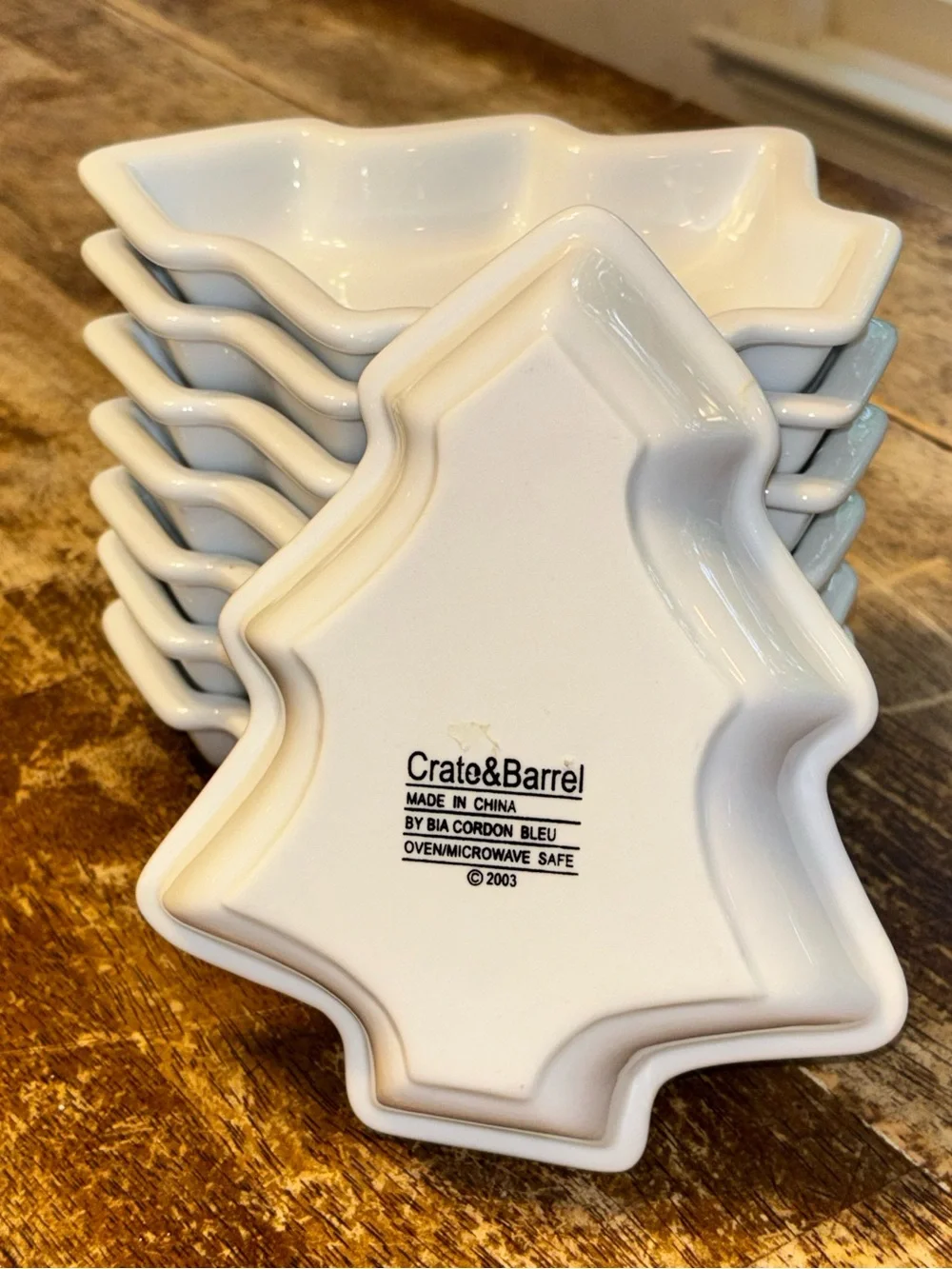 Crate & Barrel White Christmas Tree Porcelain Appetizer Bowls Le Cordon Bleu